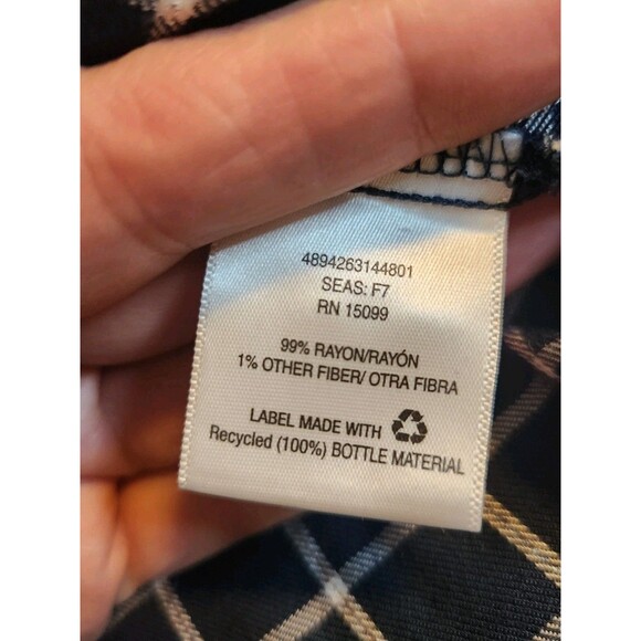 Simply Emma Plus Size 1X Blue Plaid Roll Tab Sleeve Button Down 100% Cotton Top - Picture 6 of 8